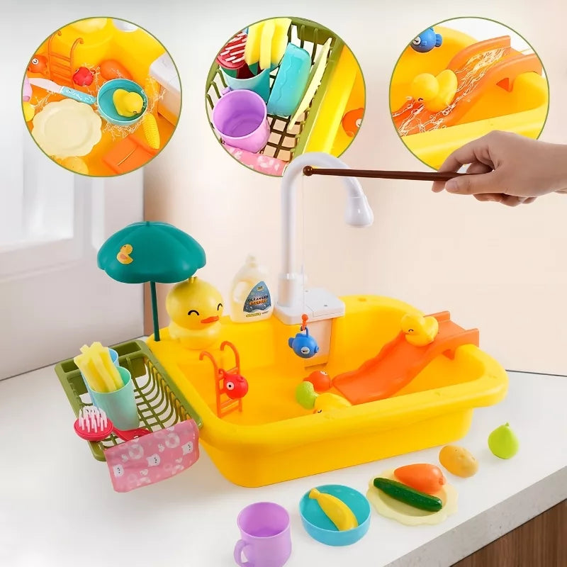 Kidzly Kids Interactive Play Kitchen Sink Toy with Real Running Water