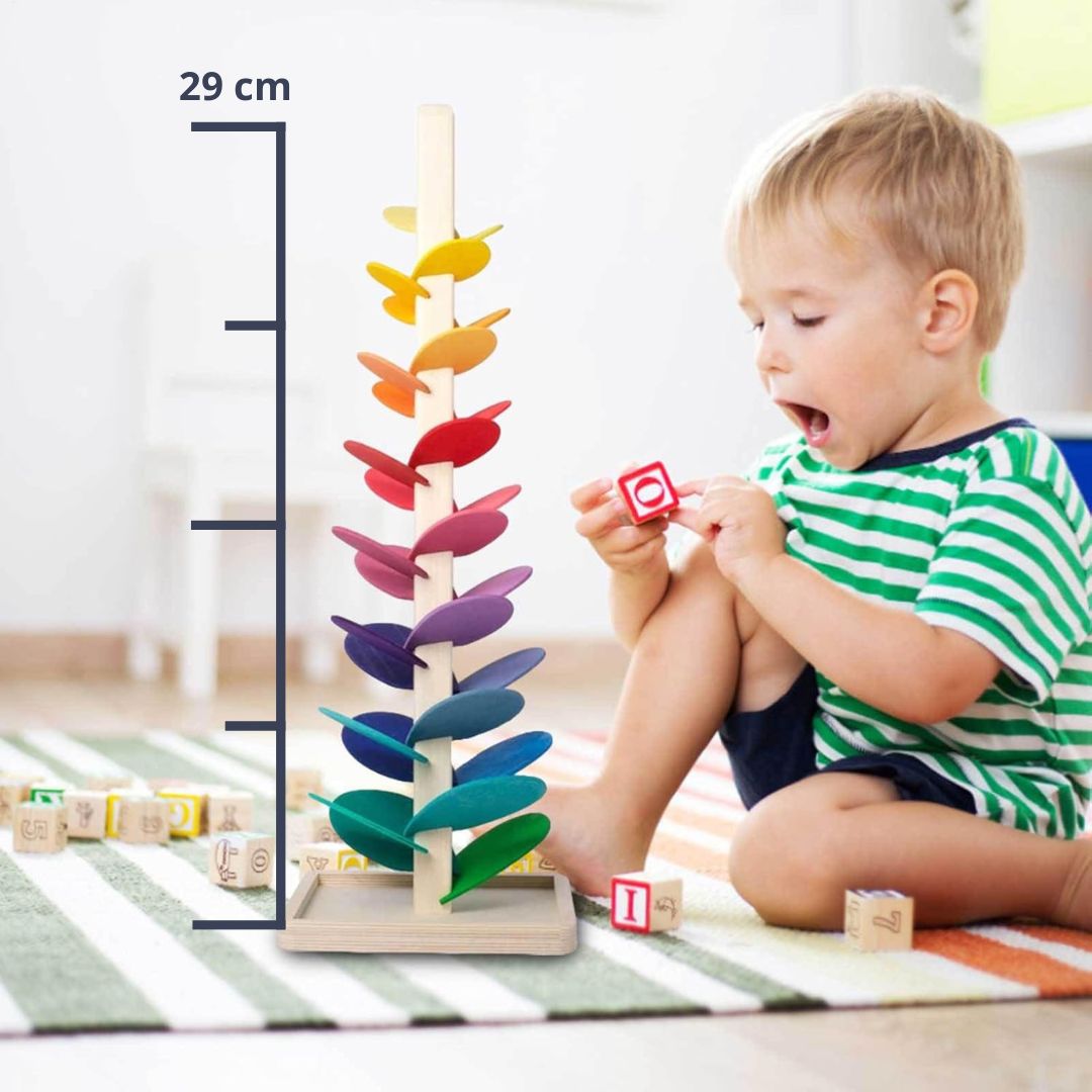 Vibrant Wooden Rainbow Marble Run Tower Toy for Kids Ages 3+