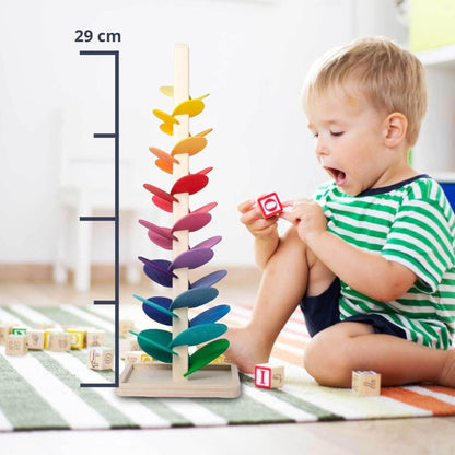 Vibrant Wooden Rainbow Marble Run Tower Toy for Kids Ages 3+