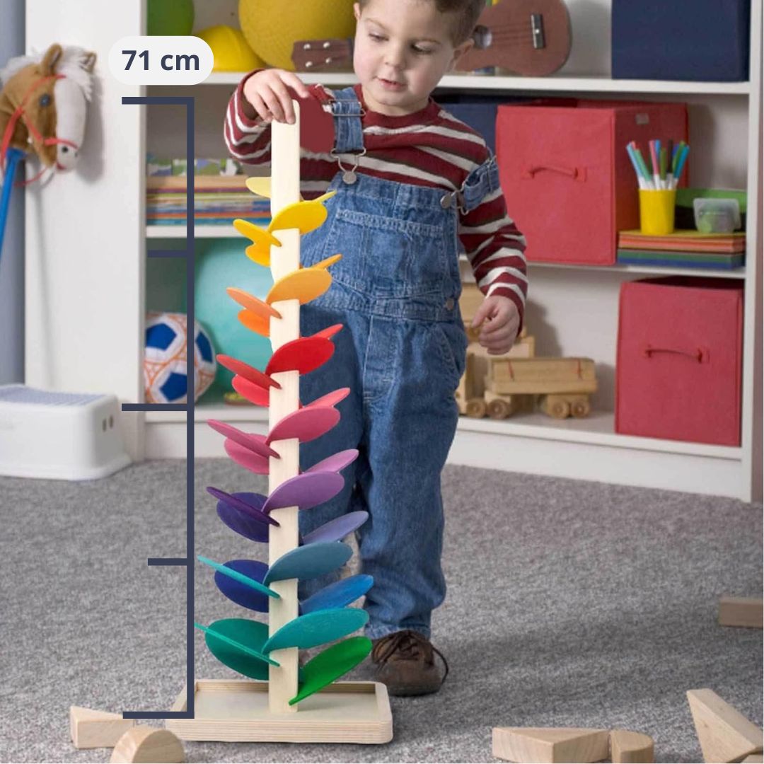 Vibrant Wooden Rainbow Marble Run Tower Toy for Kids Ages 3+