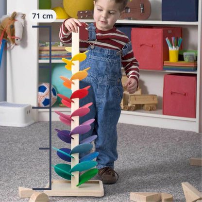 Vibrant Wooden Rainbow Marble Run Tower Toy for Kids Ages 3+